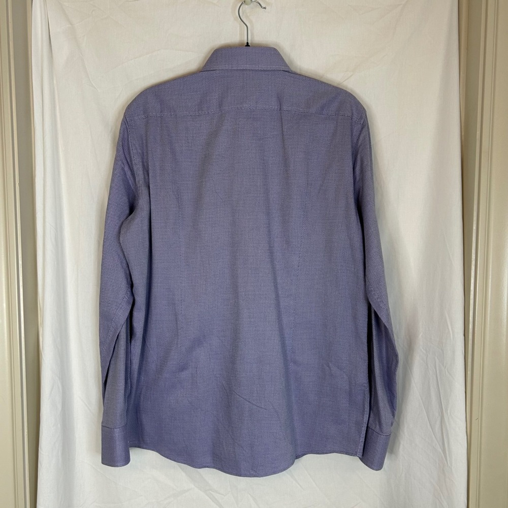 BOSS Hugo Boss Sharp Fit Dress Shirt Blue Patterned Long Sleeve Button Down - Picture 6 of 11